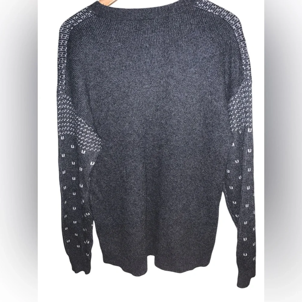 J. Crew Gray and Cream Deer Intarsia V-Neck Sweater